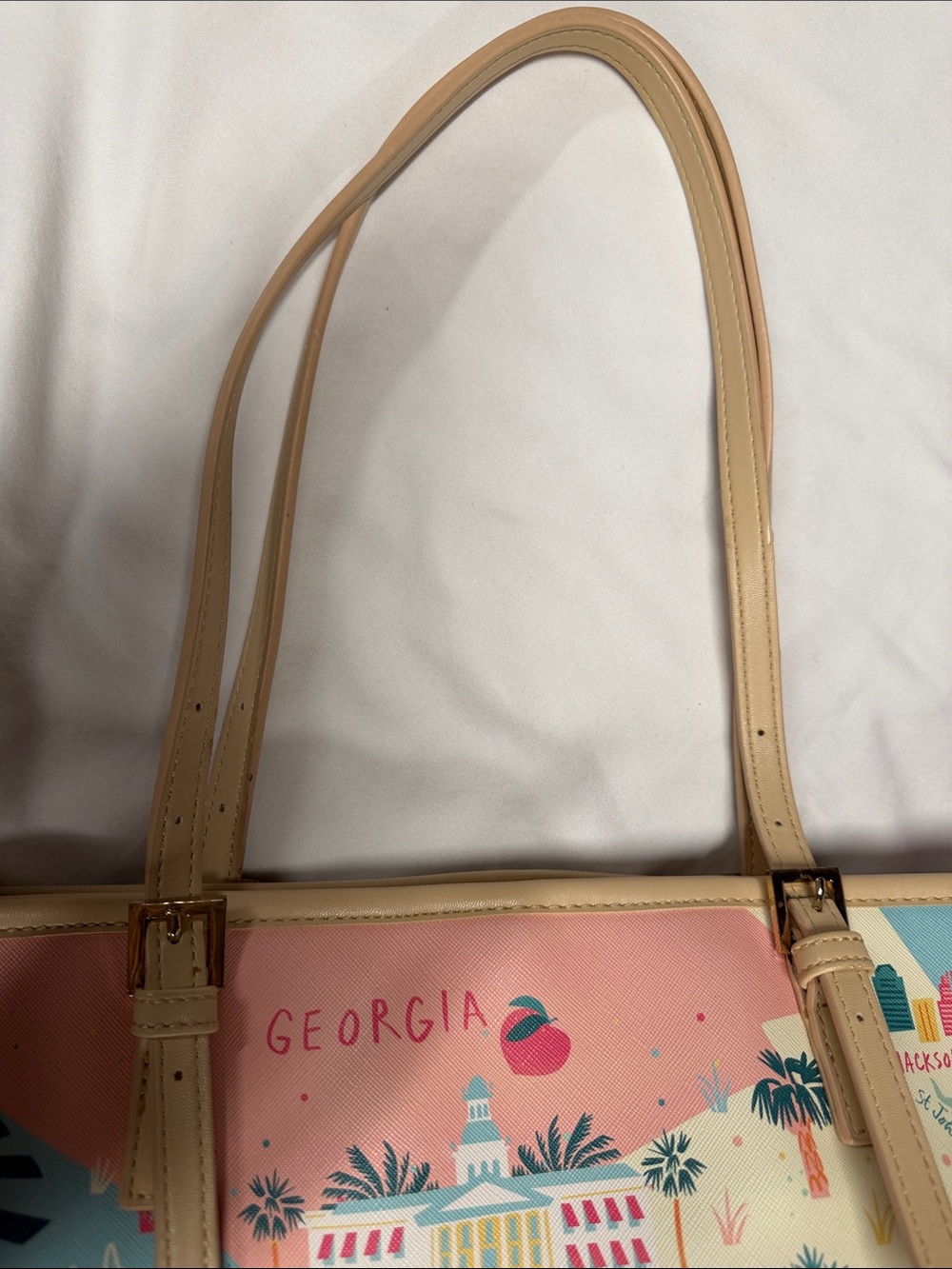 Spartina 449 Aqua Florida Map Tote with Tan Straps- Excellent condition - Picture 14 of 15